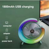 Mossem Masaüstü Vantilatör USB Şarjlı Rgb LED Işıklı 3 Kademeli 180° Ayarlanabilir Soğutucu Fan Yeşil