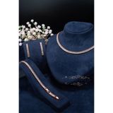 MOSSMOUR Rose Gold ( Bronz ) Zirkon Baget Su Yolu Kolye Küpe Bileklik Kuyumcu Set Takım