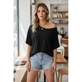 Mossta Düşük Omuzlu Salaş Kesim Yarasa Kol Viskon Bluz - Siyah - L - XL