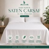 Mossyna %100 Pamuk Saten Çarşaf | 94 Tel Dokuma | Tek Çarşaf | Yıkanabilir | Yumuşak Doku | Ölçü Seçenekli - Beyaz - 240 x 300