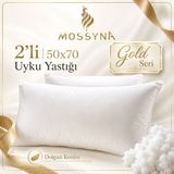 Mossyna | Gold Serisi | 2'li Double Ultra Dolgun Yastık | %100 Pamuk Saten | 50X70 | Boncuk Silikonlu Yıkanabilir - Beyaz