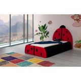 Most Uğur Böceği Tek Kişilik Karyola Teddy Kumaş 120X200 Cm. Yatak Içindir (Evinize Teslim) - 120 x 200 cm - Siyah - Kırmızı