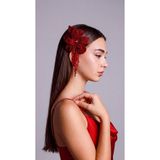 mostbeautifull Kırmızı Taşlı Çiçek Saç Tokası – Abiye Kına Nişan Düğün Saç Aksesuarı