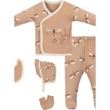 Motebarn Wear Kız Bebek Butterfly Hastane Çıkışı Beşli Set Kahverengi - 0 - 3 Ay