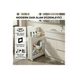 Motek 2’li Slim Dar Alan Organizer Raf, Tekerlekli Çok Amaçlı Mutfak ve Banyo Düzenleyici (BEYAZ)