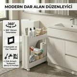 Motek 2’li Slim Dar Alan Organizer Raf, Tekerlekli Çok Amaçlı Mutfak ve Banyo Düzenleyici (BEYAZ)