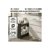 Motek 2’li Slim Dar Alan Organizer Raf, Tekerlekli Çok Amaçlı Mutfak ve Banyo Düzenleyici (SİYAH)