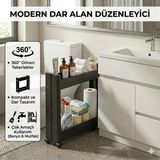 Motek 2’li Slim Dar Alan Organizer Raf, Tekerlekli Çok Amaçlı Mutfak ve Banyo Düzenleyici (SİYAH)