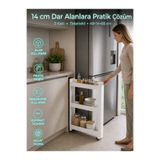 Motek 3'lü Slim Dar Alan Organizer Raf, Tekerlekli Çok Amaçlı Mutfak ve Banyo Düzenleyici (BEYAZ)