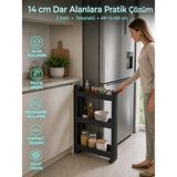 Motek 3'lü Slim Dar Alan Organizer Raf, Tekerlekli Çok Amaçlı Mutfak ve Banyo Düzenleyici (SİYAH)