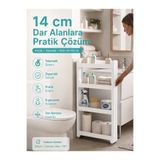 Motek 4'lü Slim Dar Alan Organizer Raf, Tekerlekli Çok Amaçlı Mutfak ve Banyo Düzenleyici (BEYAZ)