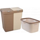 Motek 80 Litre Kirli Çamaşır Sepeti Çamaşır Selesi 2'li Set Kahve - Krem