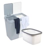 Motek 80 Litre Kirli Çamaşır Sepeti Çamaşır Selesi İkili Çeyiz Seti Gri Beyaz