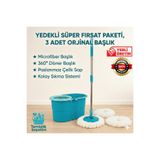 Motek Fix Mop Set Pratik Temizlik Seti Sıkma Sistemli Döner Başlıklı (3 Adet Başlık)