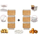 Motek Patateslik Soganlik Sepeti Oyuncak Kutusu Tekerlekli Organizer Cok Amacli Kutu 6X12lt-Bambu+Krem