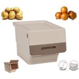 Motek Patateslik Soğanlık Tekerlekli Organizer Çok Amaçlı Saklama Kutusu 1X33 Lt Açık kahve+Krem