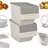 Motek Tekerlekli Patateslik Soğanlık Oyuncak Kutusu Patateslik Soğanlık Sepeti 2X12Lt Beyaz+Gri