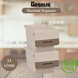 Motek Tekerlekli Patateslik Soğanlık Oyuncak Kutusu Patateslik Soğanlık Sepeti 2x12lt Krem+açık Kahve Kahverengi