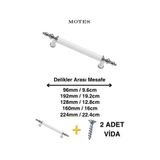 MOTES Rustik Kulp Modelleri Lüks Modern Mutfak Dolap Çekmece Mobilya Kulbu 96mm BEYAZ-KROM
