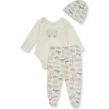 Mothercare Erkek Bebek Body-Alt-Şapka Hayvan Baskılı Çıtçıtlı Bisiklet Yaka Long Sleeve Patikli - 0 - 1 Ay - Ekru Çizgili