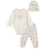 Mothercare Erkek Bebek Body-Alt-Şapka Hayvan Baskılı Çıtçıtlı Bisiklet Yaka Long Sleeve Patikli - Ekru