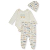 Mothercare Erkek Bebek Body-Alt-Şapka Hayvan Baskılı Çıtçıtlı Bisiklet Yaka Long Sleeve Patikli - Ekru