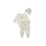 MOTHERCARE Erkek Bebek Body-Alt-Şapka Hayvan Baskılı Çıtçıtlı Bisiklet Yaka Long Sleeve Patikli