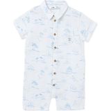 Mothercare Erkek Bebek Kısa Tulum Palmiye Baskılı Düğmeli Gömlek Yaka Kısa Kol Reçme - Ekru Melanj - 18 - 24 Ay