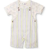 Mothercare Erkek Bebek Şort Salopet-Tshirt Çizgili Düğmeli Bisiklet Yaka Kısa Kol Reçme - 6 - 9 Ay - Ekru Çizgili