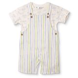 Mothercare Erkek Bebek Şort Salopet-Tshirt Çizgili Düğmeli Bisiklet Yaka Kısa Kol Reçme - Ekru Baskılı