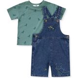 Mothercare Erkek Bebek Şort Salopet-Tshirt Dinozor Baskılı Düğmeli Bisiklet Yaka Kısa Kol Reçme - 6 - 9 Ay - Mavi
