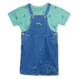 Mothercare Erkek Bebek Şort Salopet-Tshirt Dinozor Baskılı Düğmeli Bisiklet Yaka Kısa Kol Reçme - Mavi