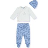 Mothercare Erkek Bebek Zıbın-Şapka-Alt Hayvan Baskılı Çıtçıtlı V Yaka Long Sleeve Patikli - 1 - 3 Ay - Mavi