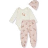 Mothercare Kız Bebek Body-Alt-Şapka Kalp Baskılı Çıtçıtlı Bisiklet Yaka Long Sleeve Patikli - 1 - 3 Ay - Gül Kurusu