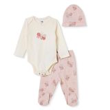 Mothercare Kız Bebek Body-Alt-Şapka Kalp Baskılı Çıtçıtlı Bisiklet Yaka Long Sleeve Patikli - Gül Kurusu