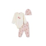 MOTHERCARE Kız Bebek Body-Alt-Şapka Kalp Baskılı Çıtçıtlı Bisiklet Yaka Long Sleeve Patikli