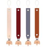 Motheric Paciclip Gerçek Deri Ahşap Klipsli Bebek Emzik Zinciri Askısı (4lü Set)