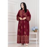 Motif Desen Robalı Viscon Tesettür Elbise-BORDO