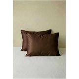 Motif Mağaza 2'Li Yastık Kılıfı | %100 Pamuk Saten | 50X70 Cm Koyu Kahverengi 50 X 70