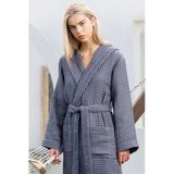 Motif Mağaza Joone %100 Pamuk Kapüşonlu Unisex Waffle Pike Bornoz Kadın Erkek Sabahlık Mavi Gri M