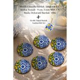 Motifli Limonlu Bardak Altlığı 6'lı Set - Sicilya Temalı - 9 cm, 3 mm MDF, UV Baskı, Dekoratif, Yuvarlak, Ahşap