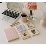 Motivasyon Desenli Taş Bardak Altlığı Seti, 4’lü, Doğal Traverten, Hediye, Sunum - 10 x 10 cm