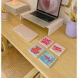 Motivasyon Yazılı Bardak Altlığı 4’lü Set, Ofis Masası Için Renkli Taşlar - 10 x 10 cm