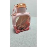 Motivasyonel Ayıcık Su Matarası Çocuk Suluk, 1000 ml, Pembe, Sticker