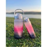 Motivasyonel Su Matarası, 2 Lt ve 900 Ml, Siyah Pembe, Spor Salon Şişesi - Çok Renkli