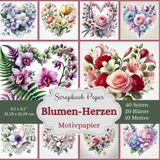 Motivpapier Blumen-Herzen - Scrapbook-Papier-Kollektion: Bastelpapier Romantisch, zart und liebevoll. Format: Quadratisch, 21,59 x 21,59 cm Inhalt: 10 ... Designs, jeweils 2x, insgesamt 40 Seiten