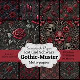 Motivpapier Gothic-Muster in Rot und Schwarz - Scrapbook-Papier-Kollektion: Stil: Mystisch, düster und elegant, Format: Quadratisch, 21,59 x 21,59 cm, ... Designs, jeweils 2x, insgesamt 40 Seiten