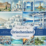 Motivpapier: Griechenland Scrapbook Papier Kollektion: Bastelpapier mit Landschaftsmotiven, Natur und Gebäuden - Format: Quadratisch, 21,59 x 21,59 cm ... Designs, jeweils 2x, insgesamt 40 Seiten