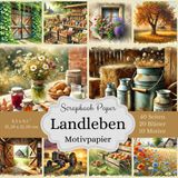Motivpapier Landleben - Scrapbook-Papier-Kollektion: Ländliche Idylle für deine Projekte, Bastelpapier mit Aquarell-Motiven, quadratisch 21,59 x 21,59 ... Designs, jeweils 2x, insgesamt 40 Seiten