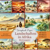 Motivpapier Landschaften in Afrika - Scrapbook-Papier-Kollektion: Aquarell Bastelpapier farbenfroh und ausdrucksstark, Format: Quadratisch, 21,59 x ... Designs, jeweils 2x, insgesamt 40 Seiten